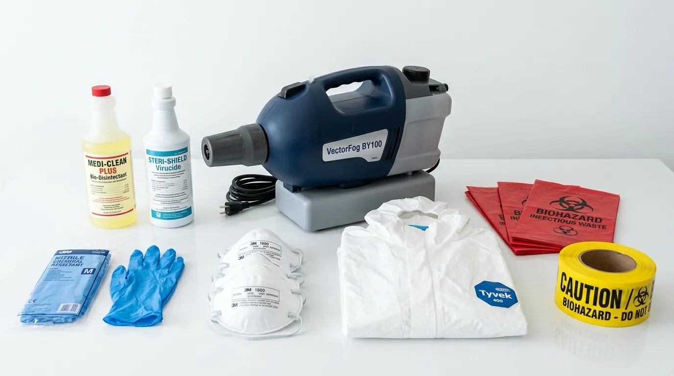 Professional biohazard remediation crew working in Portage Park